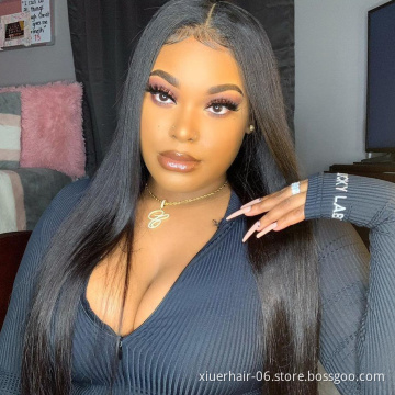 Customize 100% Human Natural Black Color Hair Wig 13*4 Lace Front Straight Hair Wig In Stock